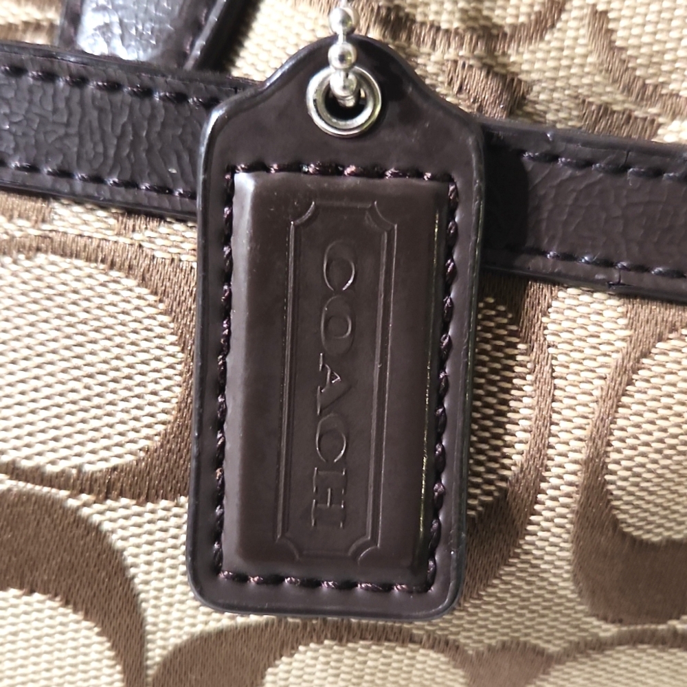 Coach Signature C Stripe Brown Khaki Canvas Shoulder Bag Tote - Picture 5 of 16